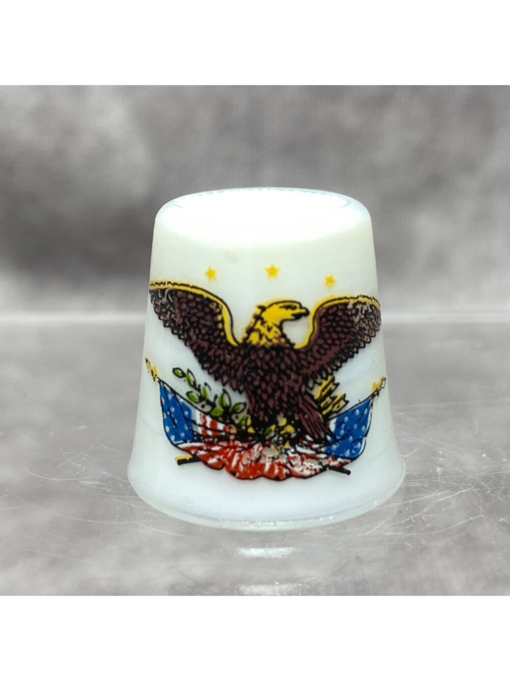 Vintage Porcelain Thimble With Bald Eagle & American Flag Design